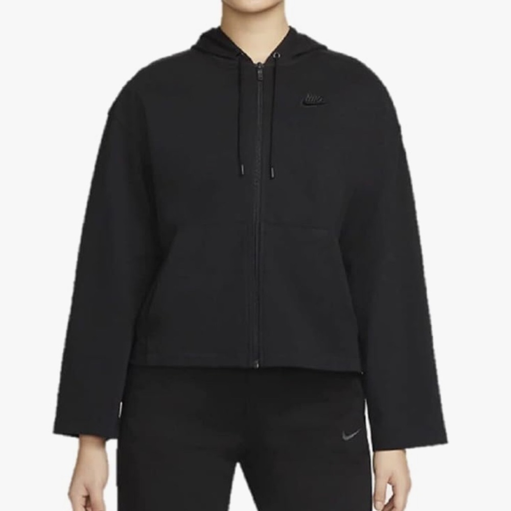 Nike sportswear Womens black full zip wide arm hooded sweater L - Picture 1 of 8